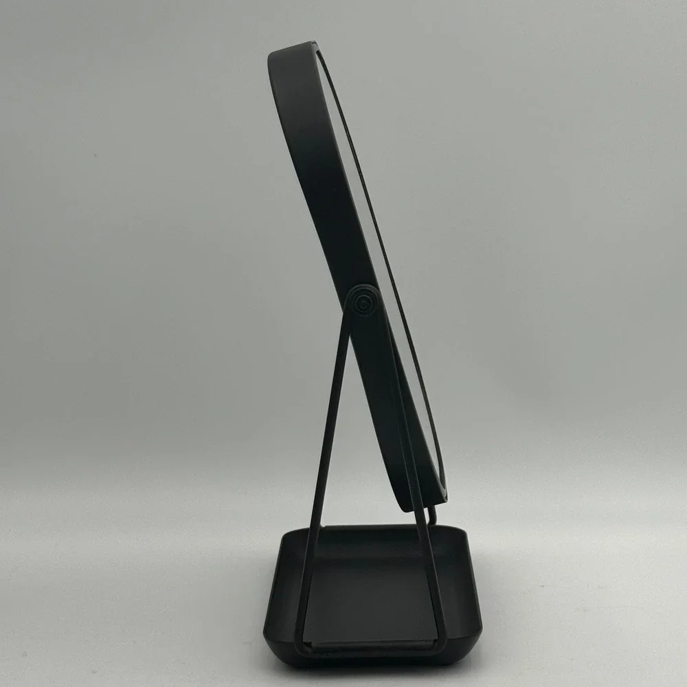 Matte Black Metal Tabletop Vanity Mirror with Jewelry Tray Swivel Oval 11 inch